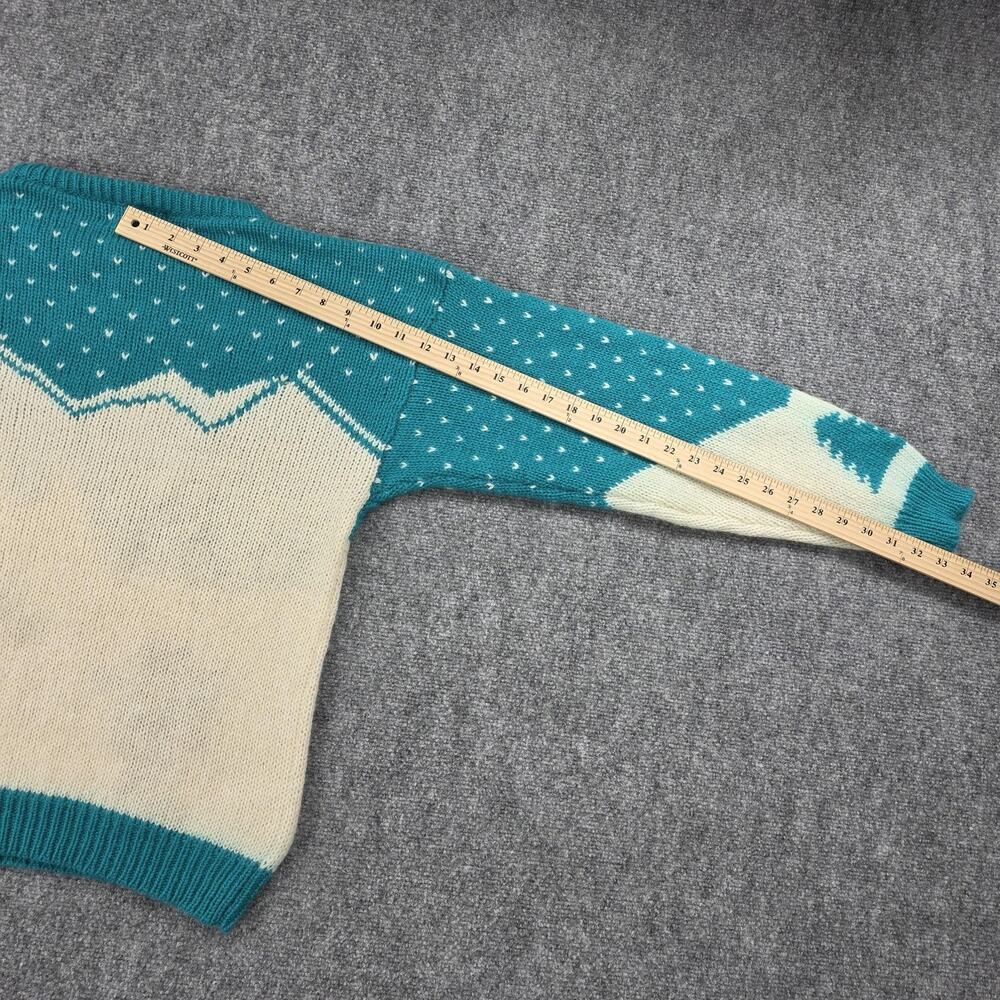 Vintage Woolrich Sweater Womens Large Teal Ski Bear Scene Pure Wool Winter Fun - Picture 8 of 16
